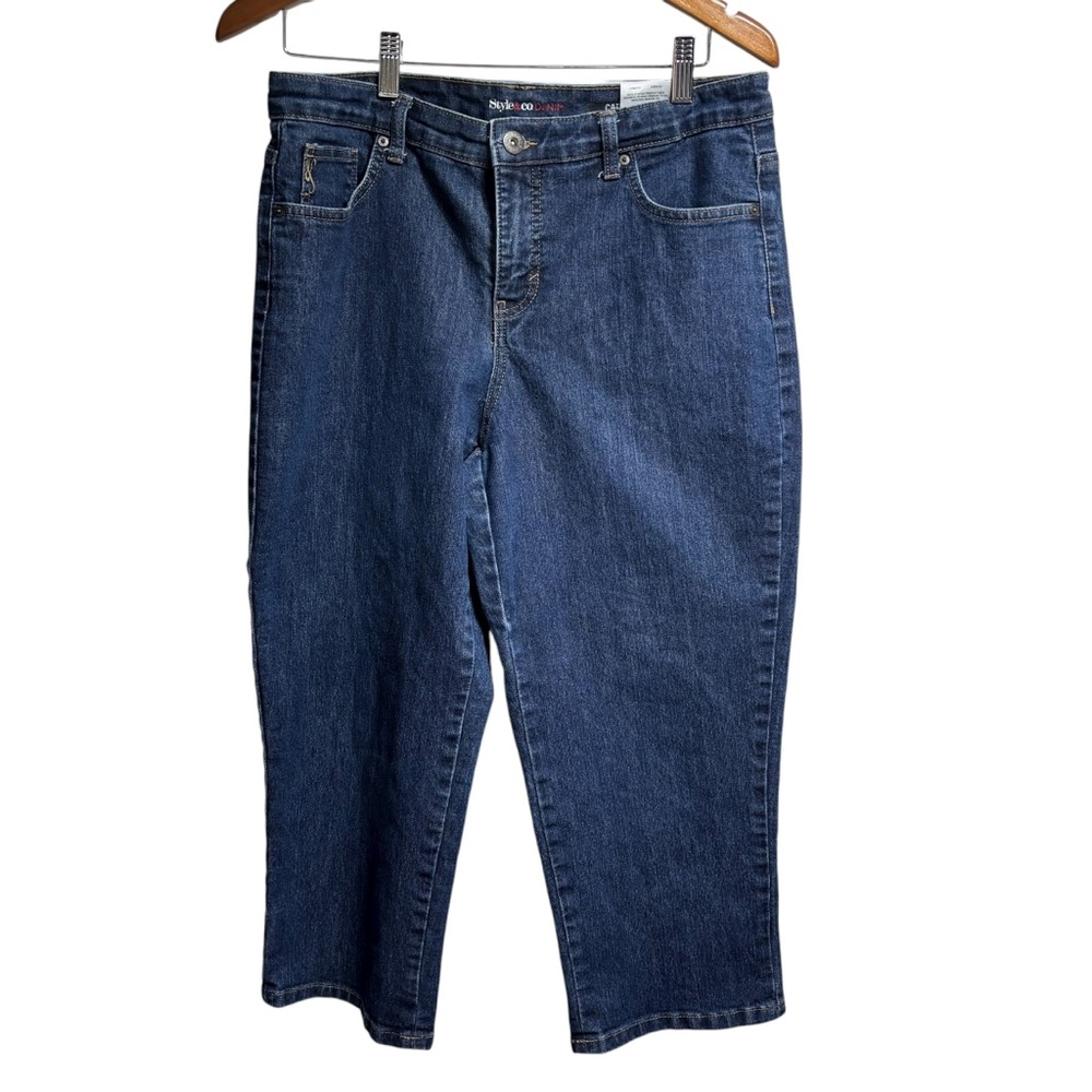 Style & Co Denim Capri Jeans Womens 12 Blue Dark Wash Stretch Cropped Pants #415